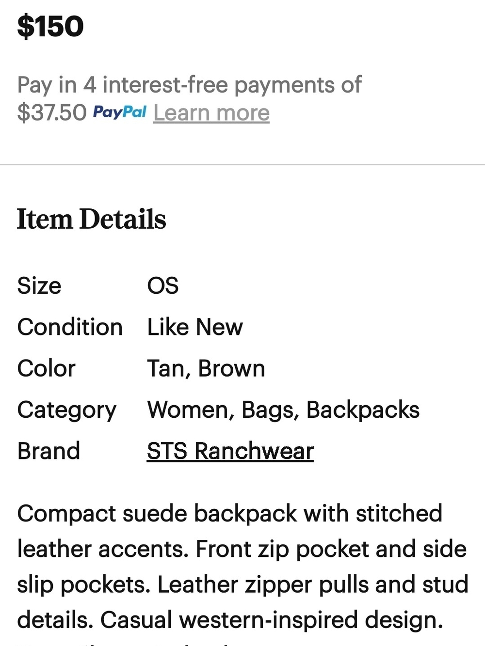 STS Ranchwear CC Small Beige Suede Leather Backpack - Picture 8 of 8